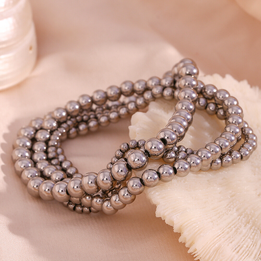 Solid Stainless Steel Beaded Bracelet by The Happiness Store