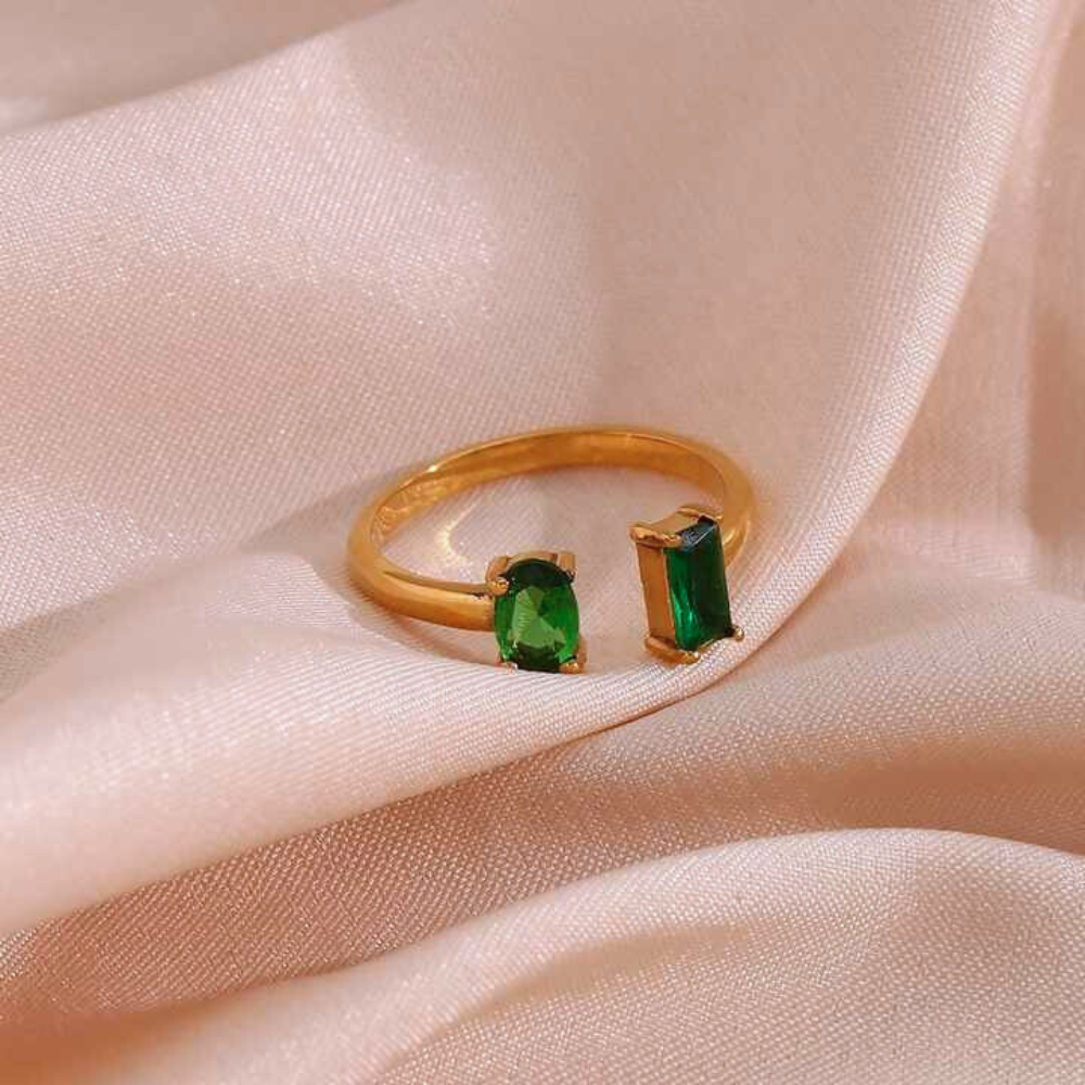 Green Colored Stone Adjustable Gold Plated Ring by The Happiness Store 2