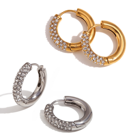 Reversible Gold Plated & Stainless Steel Zirconia Small Diamond Hoops by The Happiness Store