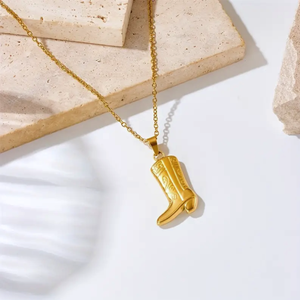 Gold Cowboy Boots Pendant Necklace