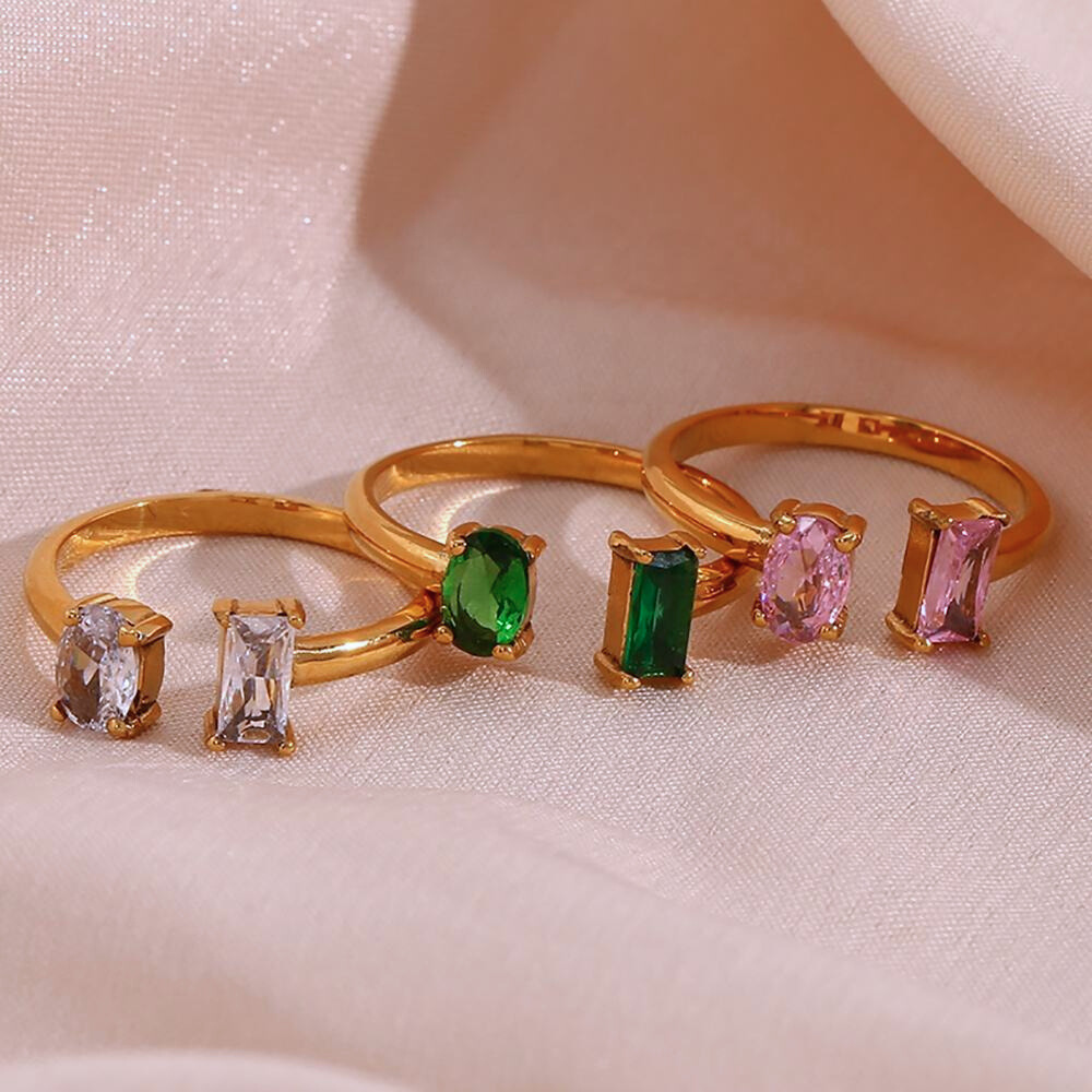 Colored Stone Adjustable Gold Plated Ring by The Happiness Store 7