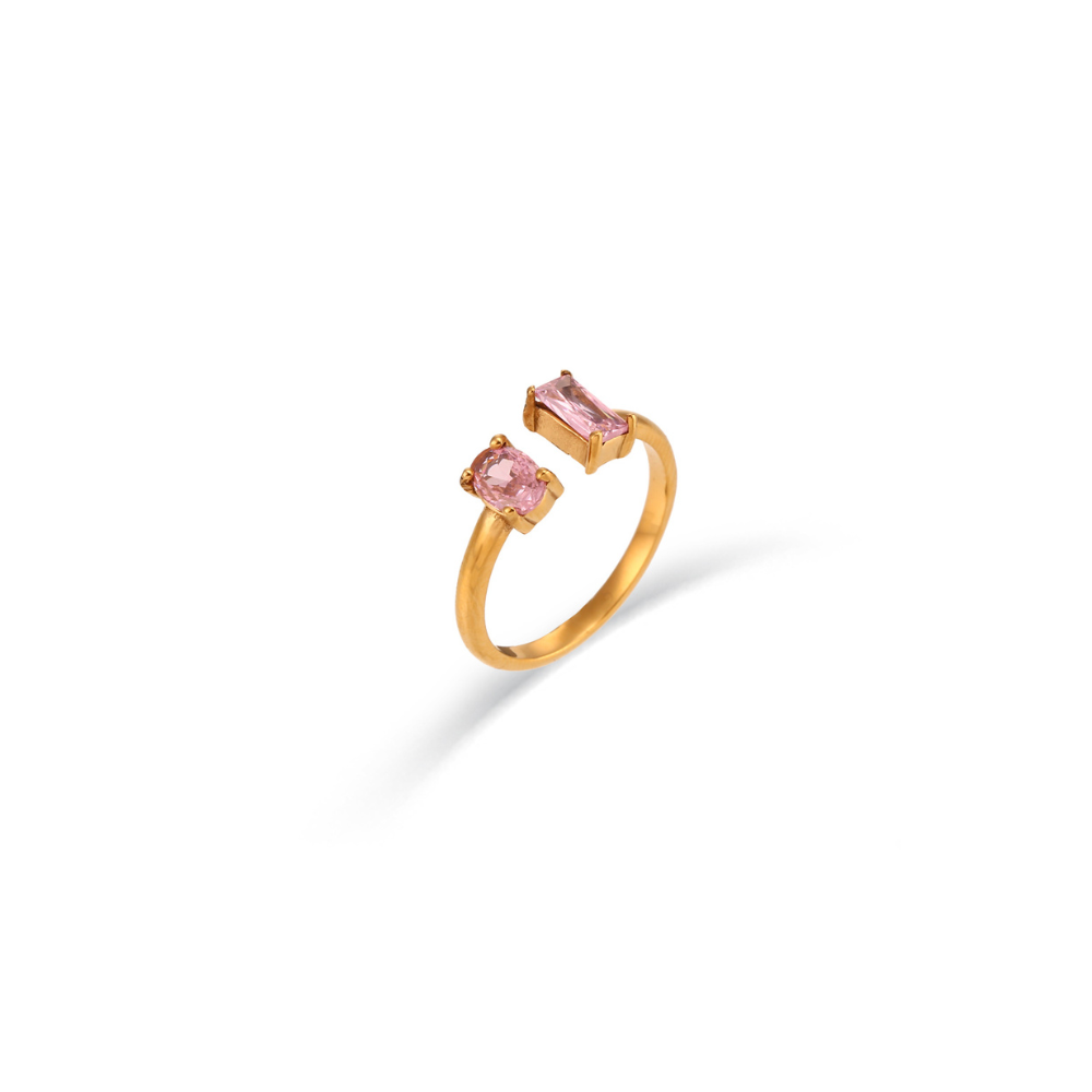 Pink Colored Stone Adjustable Gold Plated Ring by The Happiness Store 5