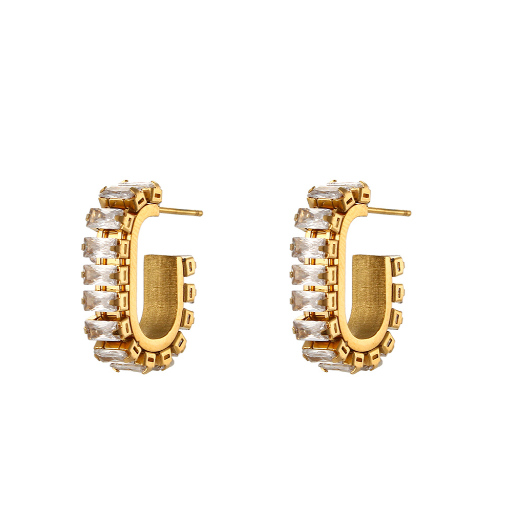 Gold Plated Zirconia Baguette Earrings