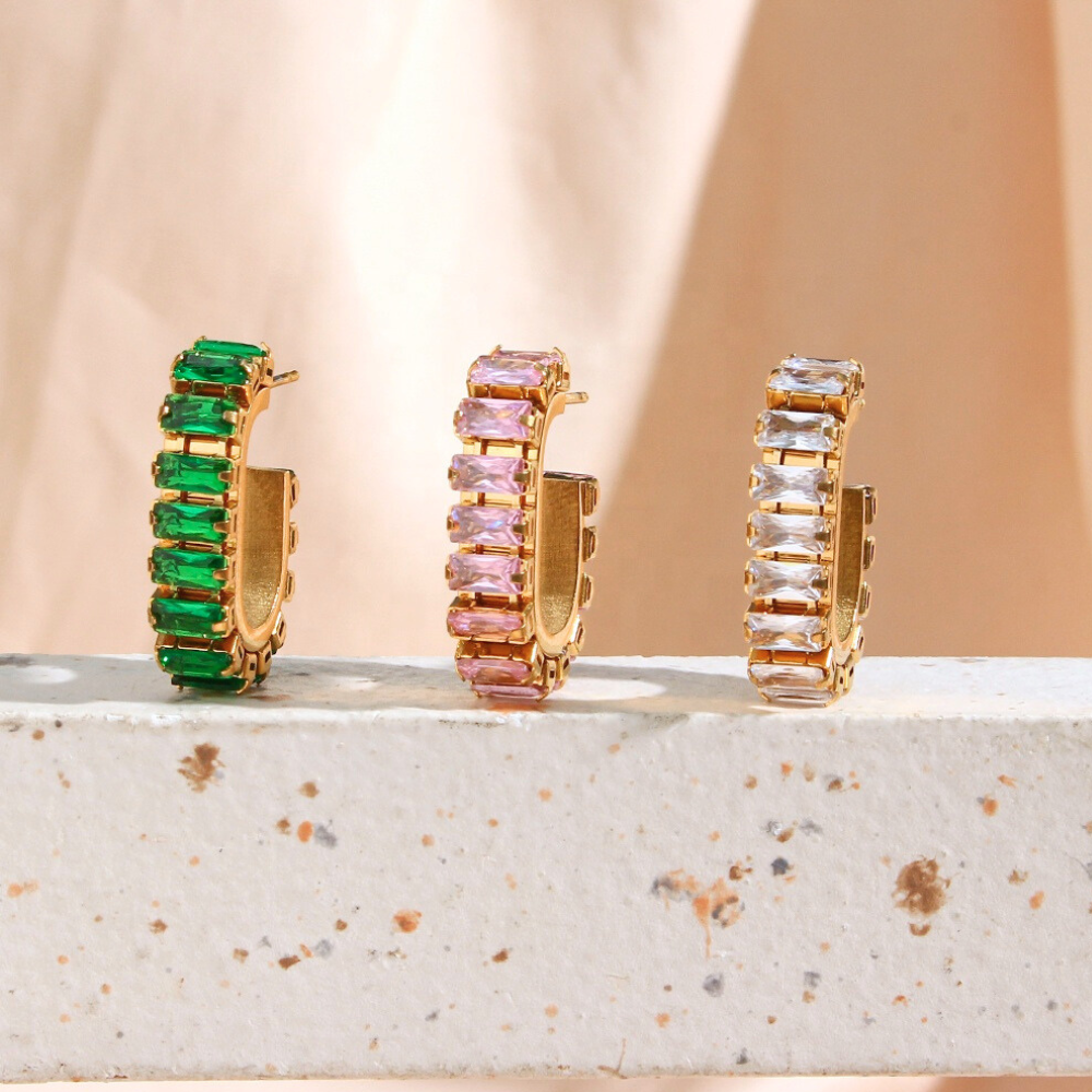 Gold Plated Zirconia Baguette Earrings
