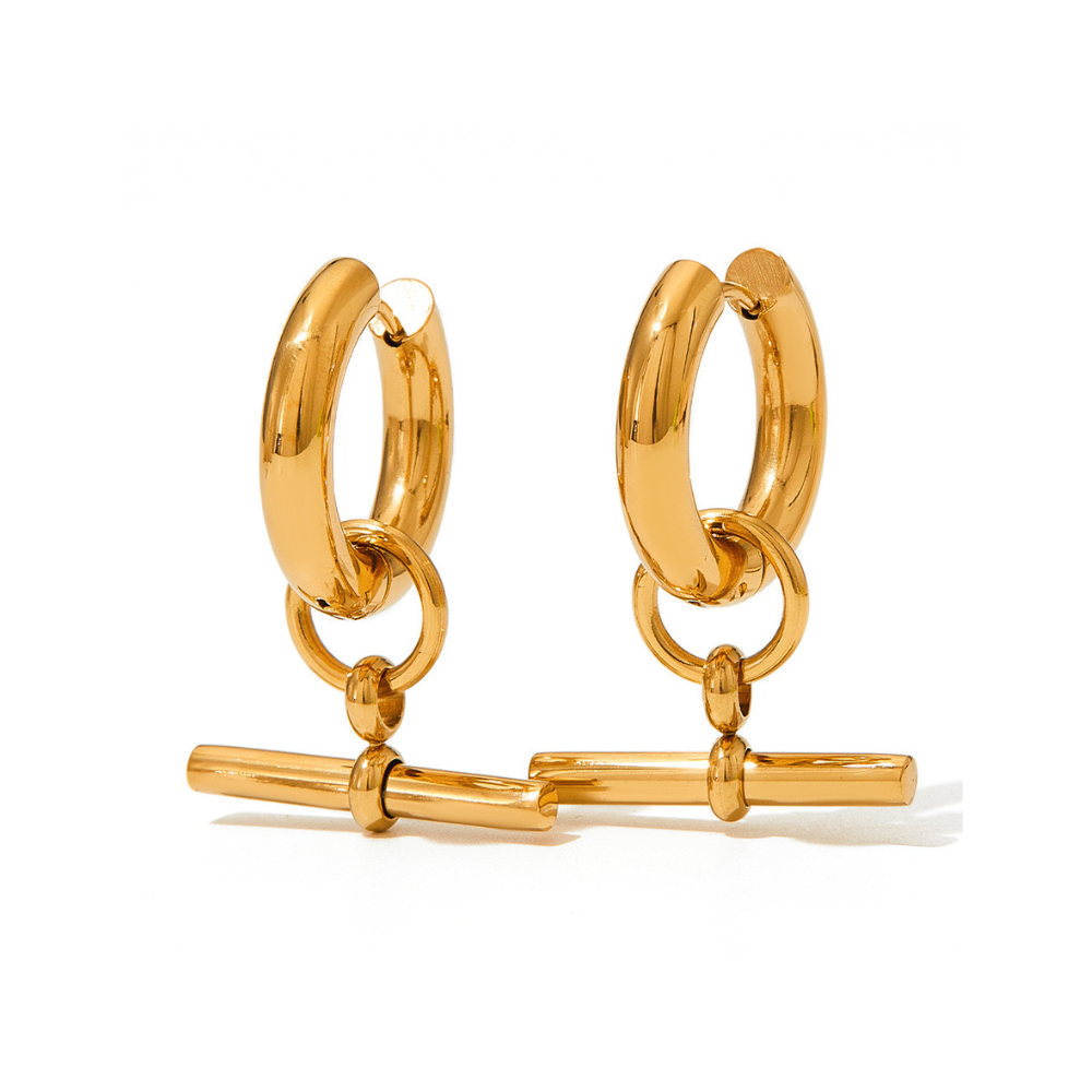 Gold T-Bar Hoops Earrings