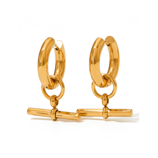 Gold T-Bar Hoops Earrings