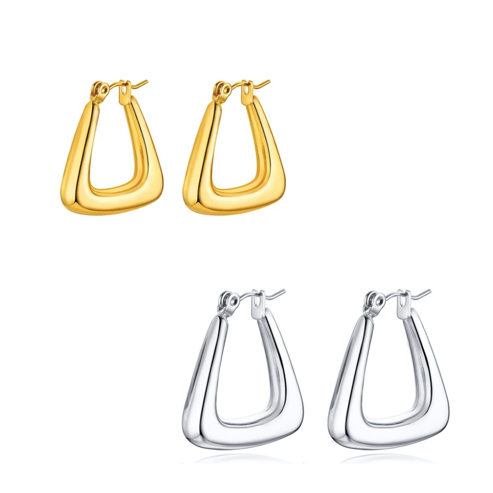 Sculpted Triangle Stainless Steel & Gold Plated Hoop Earrings by The Happiness Store