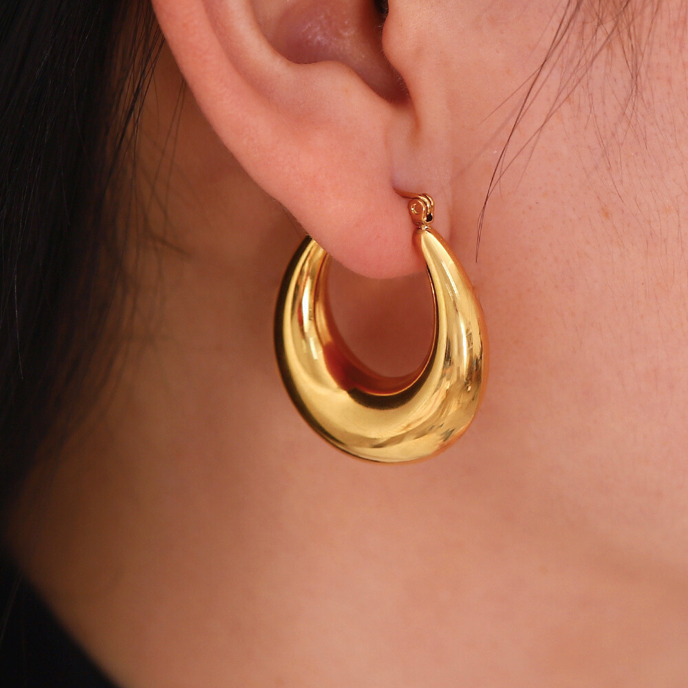 Gold / Silver Lightweight Chunky Drop Hoop Earrings