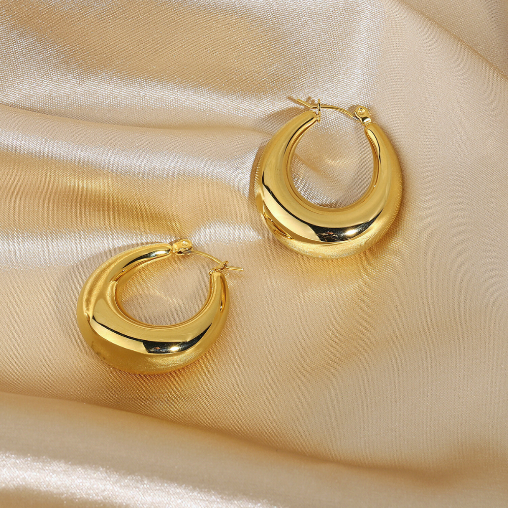 Gold / Silver Lightweight Chunky Drop Hoop Earrings