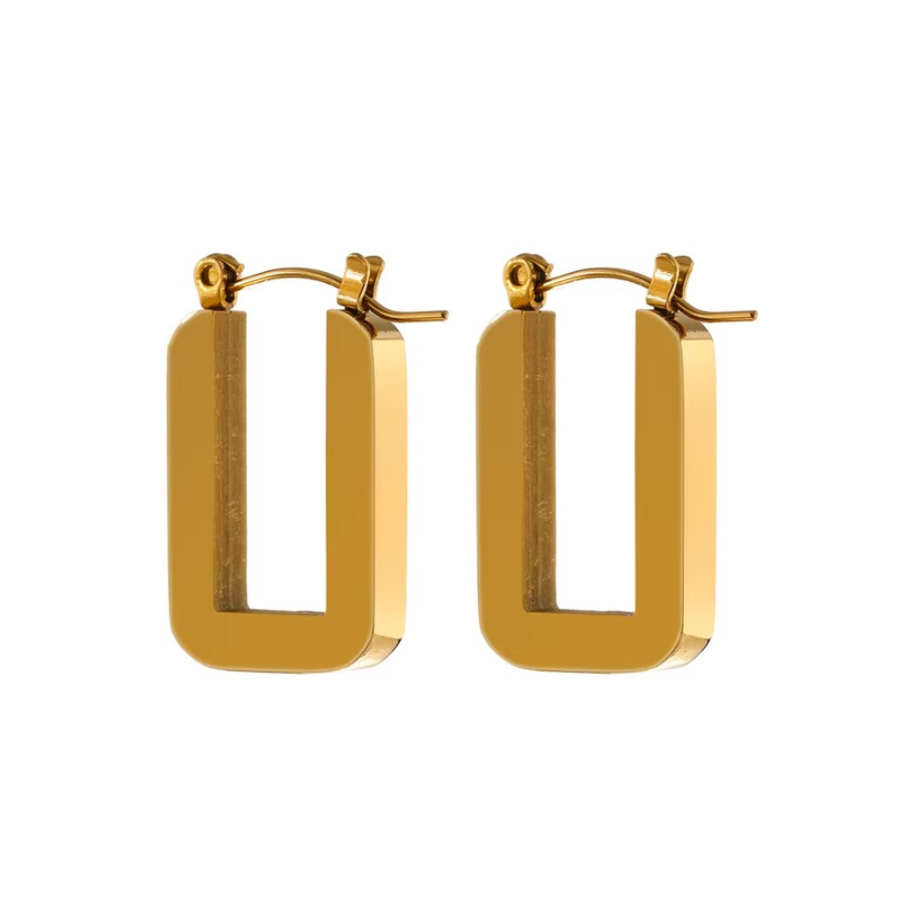 Rectangle Hoop Earrings- 18K Gold Plated