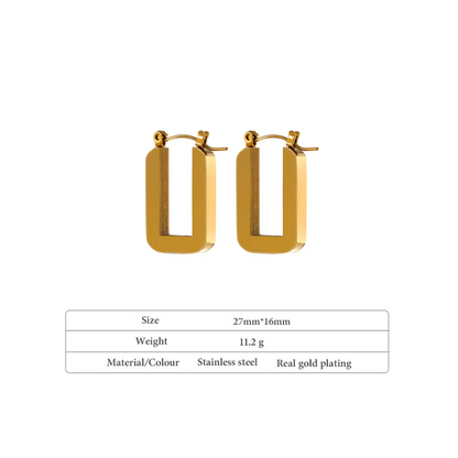 Rectangle Hoop Earrings- 18K Gold Plated