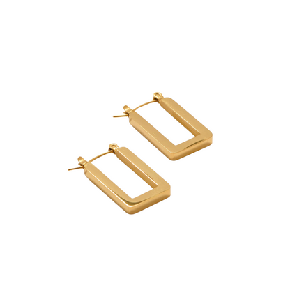 Rectangle Hoop Earrings- 18K Gold Plated