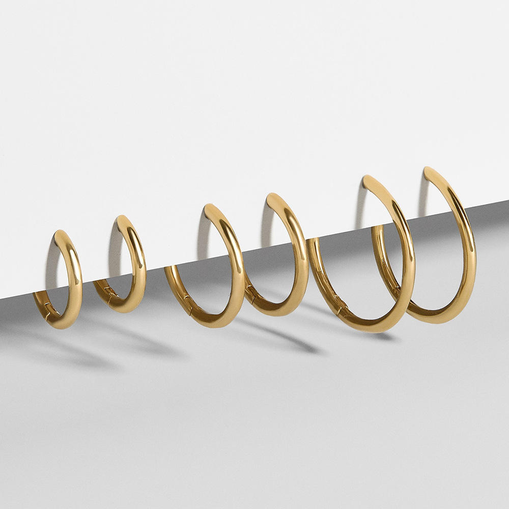 Different Sizes Thin Minimal Gold Plated Hoop Earrings by The Happiness Store 2