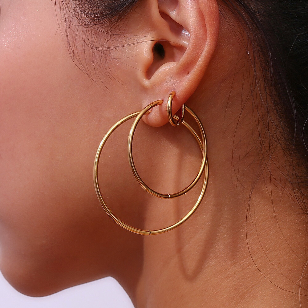 Different Sizes Thin Minimal Gold Plated Hoop Earrings by The Happiness Store 3