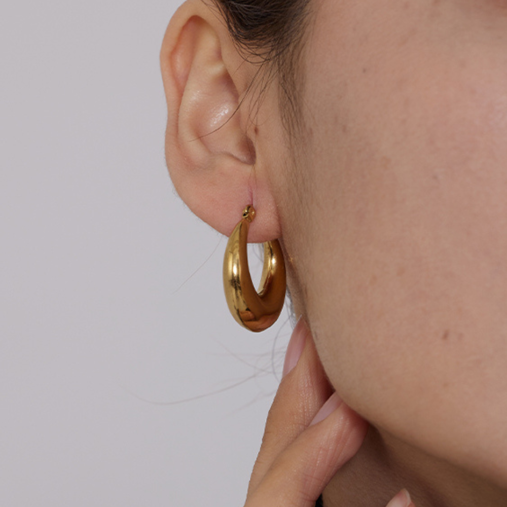 Gold / Silver Lightweight Chunky Drop Hoop Earrings