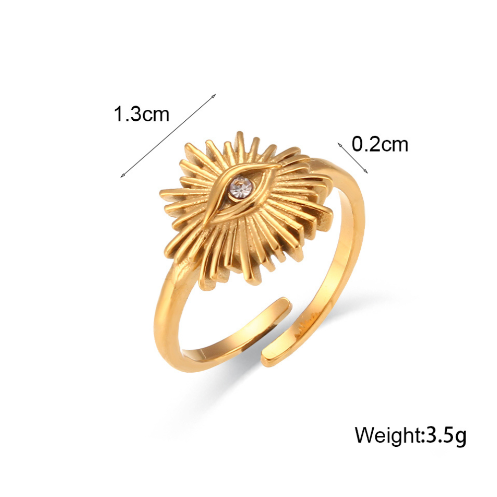 Gold Adjustable Spiked Evil Eye Ring