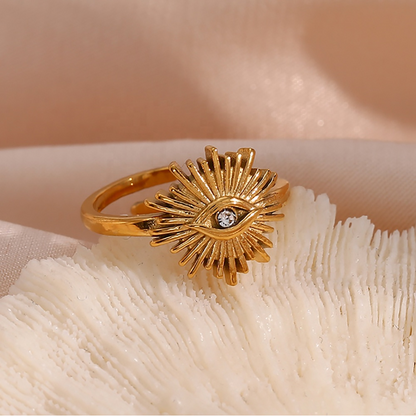 Gold Adjustable Spiked Evil Eye Ring