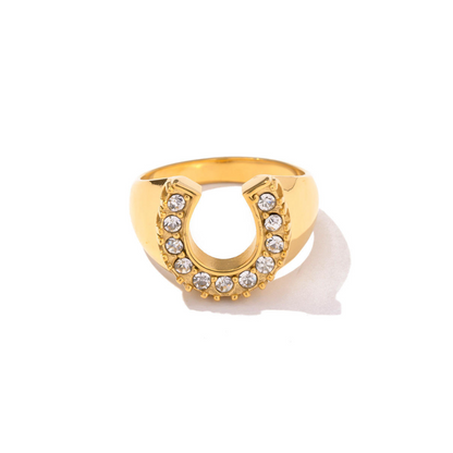 Gold Horseshoe-Shaped Ring with Cubic Zirconia