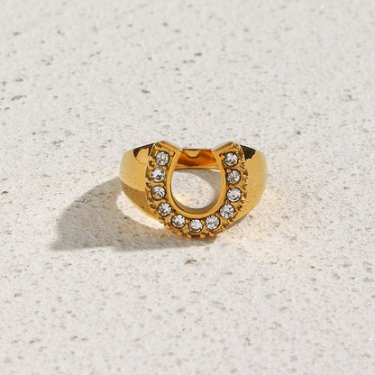 Gold Horseshoe-Shaped Ring with Cubic Zirconia