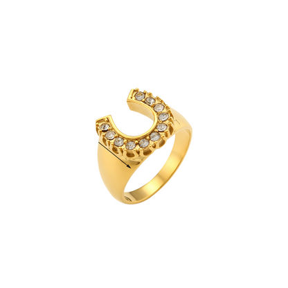 Gold Horseshoe-Shaped Ring with Cubic Zirconia