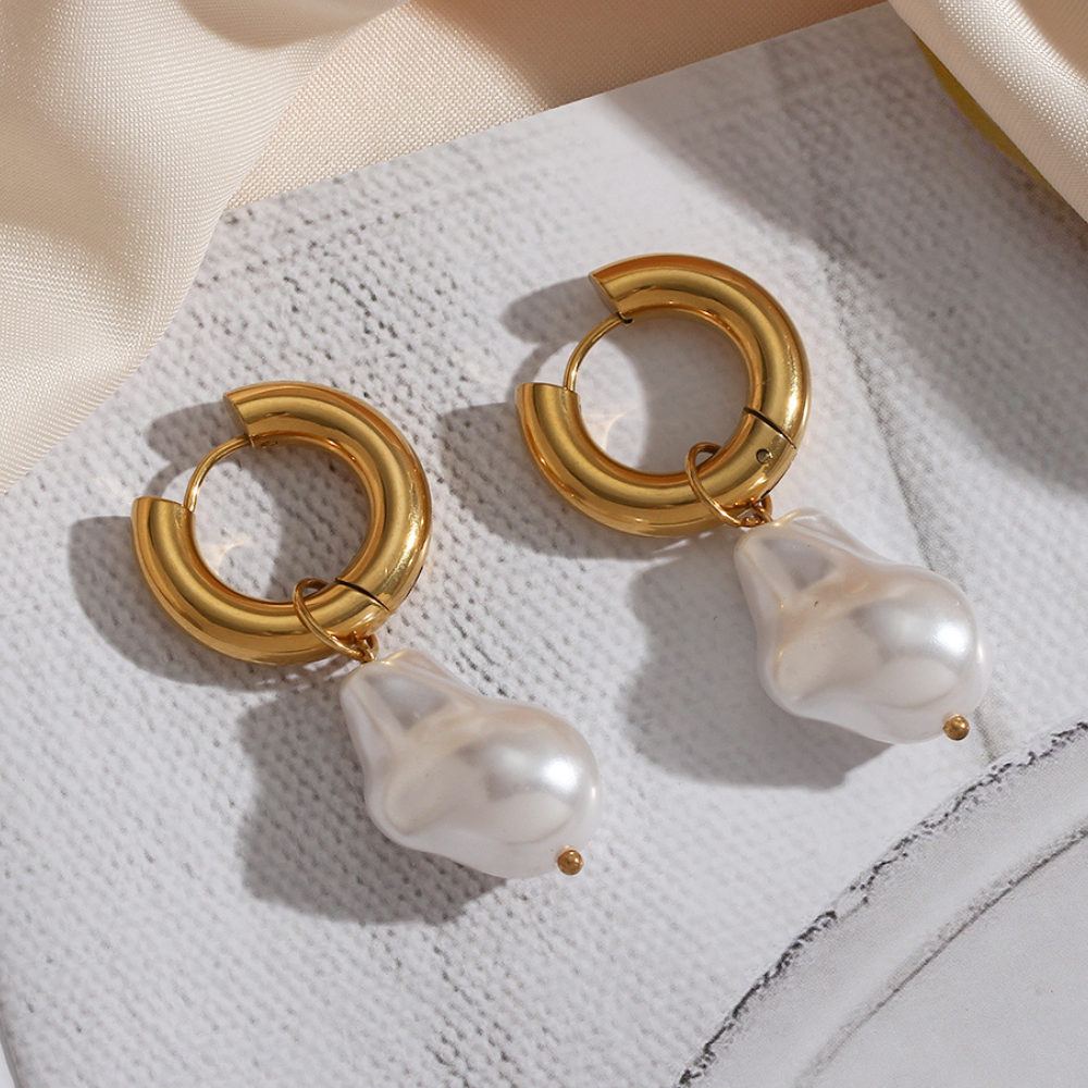 Versatile Pearl Drop Hoop Earrings