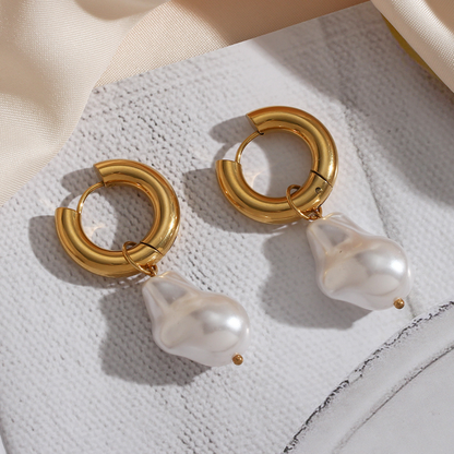 Versatile Pearl Drop Hoop Earrings