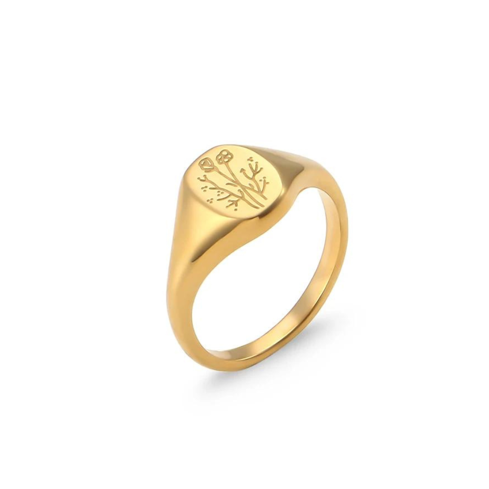 Engraved Wildflower / Sunflower Signet Ring