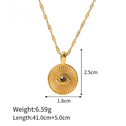 Textured Sunbeam Evil Eye Round Pendant with Chain