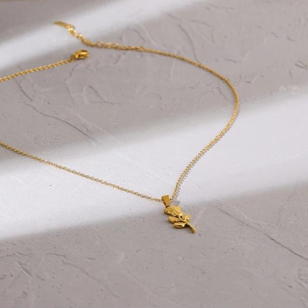 Gold Rose Pendant with Chain