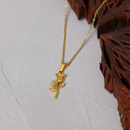 Gold Rose Pendant with Chain