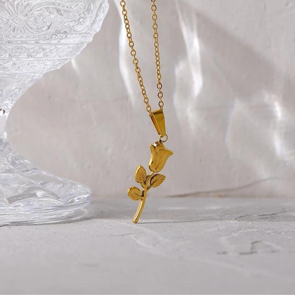 Gold Rose Pendant with Chain