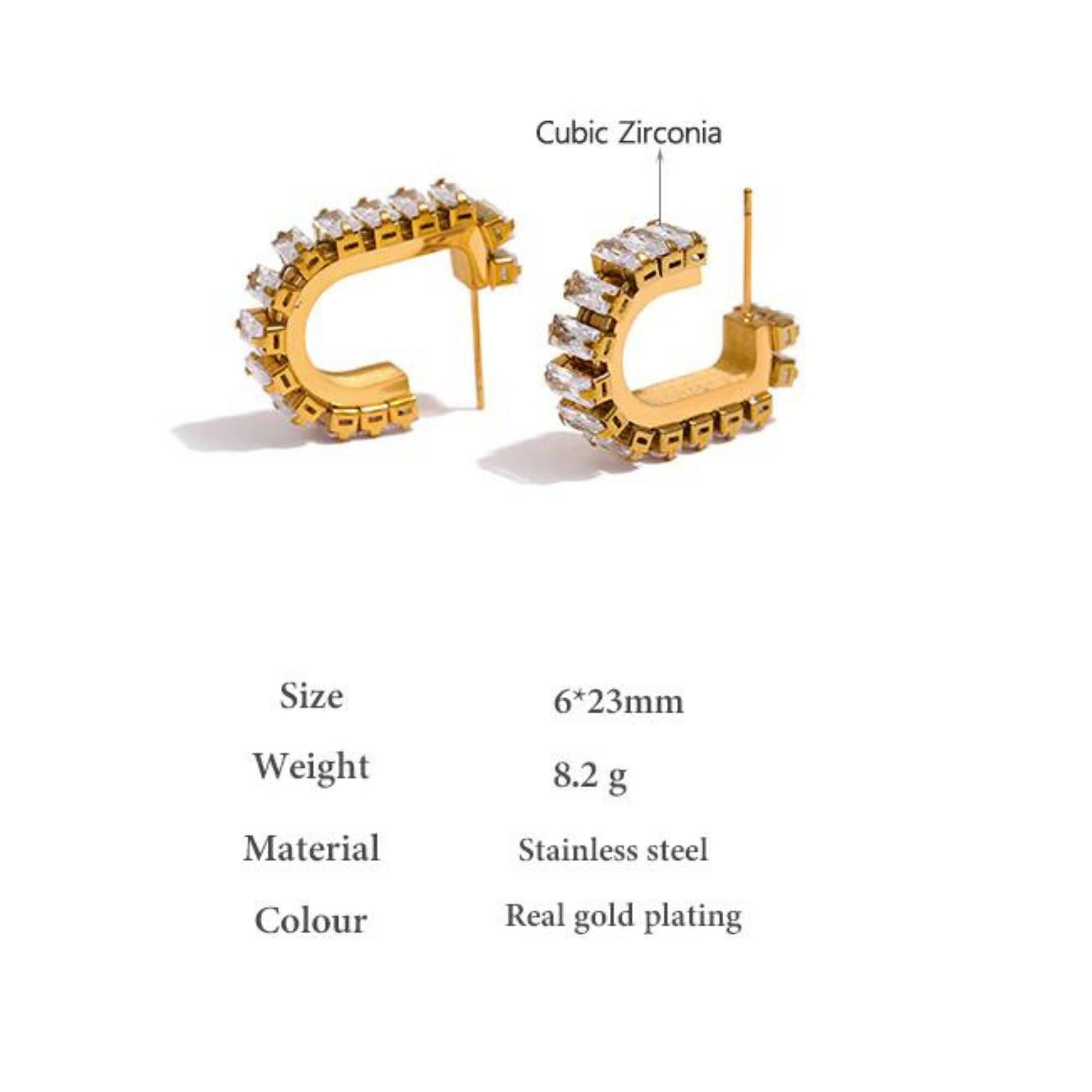 Gold plated Zirconia earring, Baguette CZ Huggie Hoop Earrings, statement earrings, Cz Diamond Earrings, Cubic Zirconia Stud Earrings, gifts