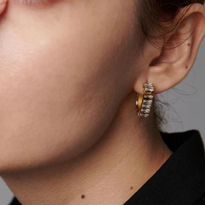 Gold plated Zirconia earring, Baguette CZ Huggie Hoop Earrings, statement earrings, Cz Diamond Earrings, Cubic Zirconia Stud Earrings, gifts