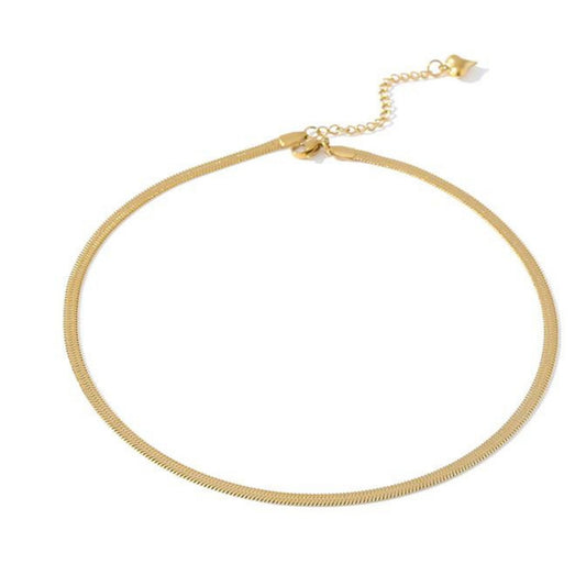 18K Gold Plated Stainless Steel Double Layer Dainty Herringbone Snake Chain Necklace Tarnish Resistant 18K Gold Herringbone gifts for her