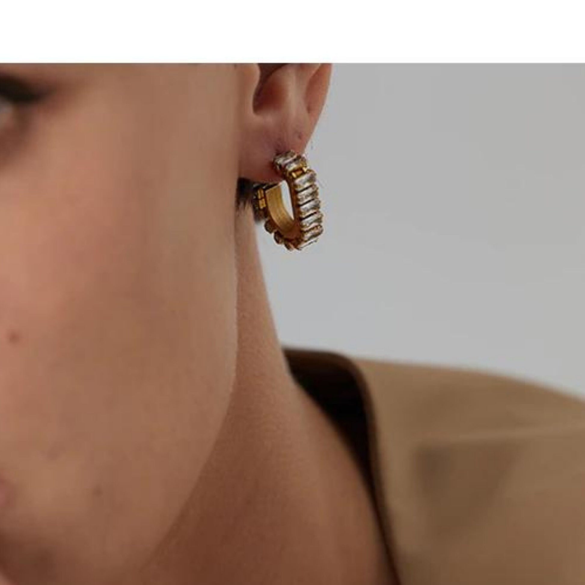 Gold plated Zirconia earring, Baguette CZ Huggie Hoop Earrings, statement earrings, Cz Diamond Earrings, Cubic Zirconia Stud Earrings, gifts