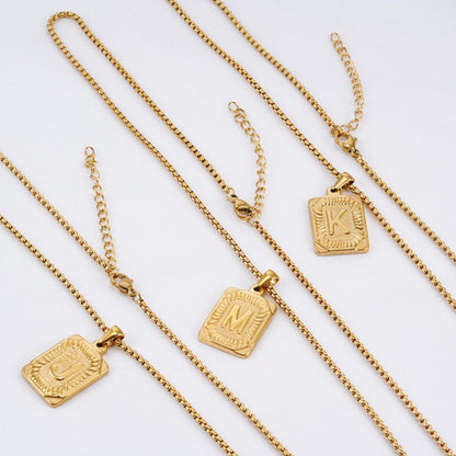 18k gold plated Initial necklace, letter necklace, monogram necklace, personalised jewellery, gifts for women, Alphabet Square A to Z Letter