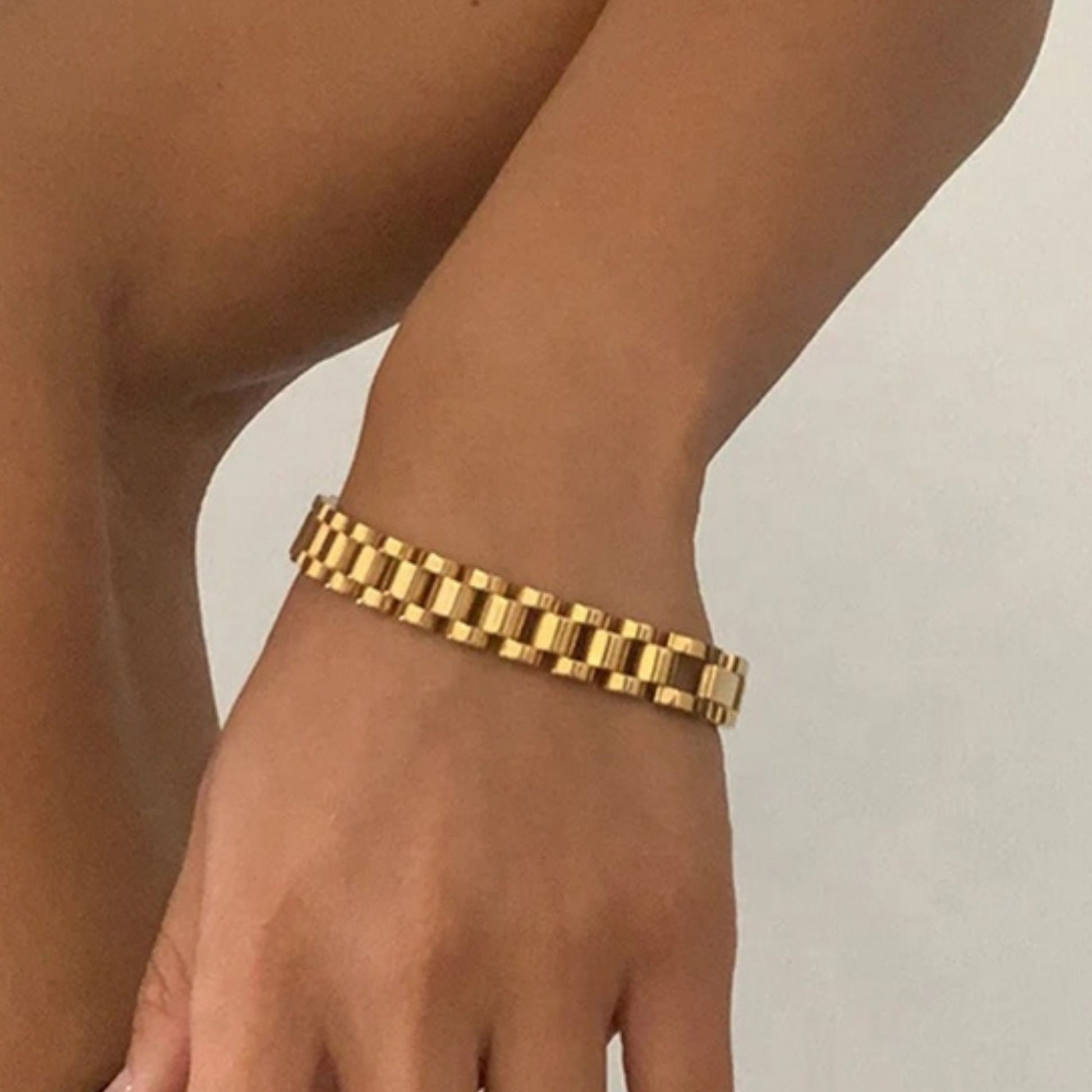 Watchband Link Chain Bracelet • Cuban Snake Chain Bracelet • Mesh Bracelet • 18K Gold Plated Bracelet • 18K Gold Watch Link Chain Bracelet